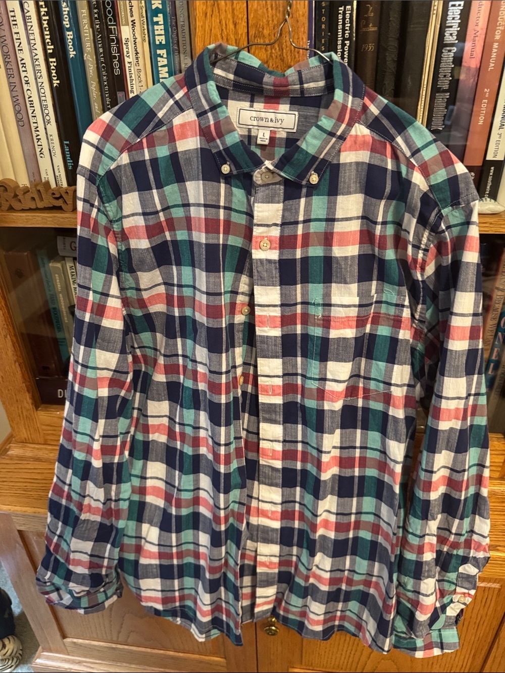 crown & ivy Men’s Plaid Button-Down Shirt - Navy, White & Red